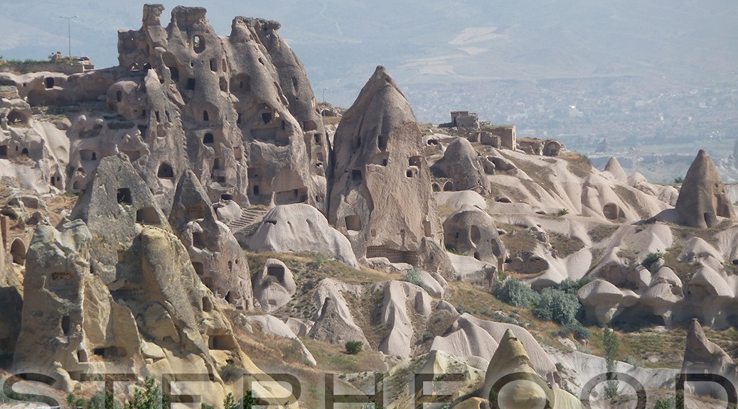 Beautiful range of cave dwellings in Cappadocia, Turkey.