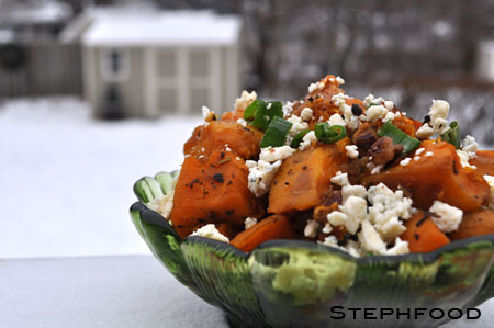 Roasted Butternut Squash with Pecans and Blue Cheese